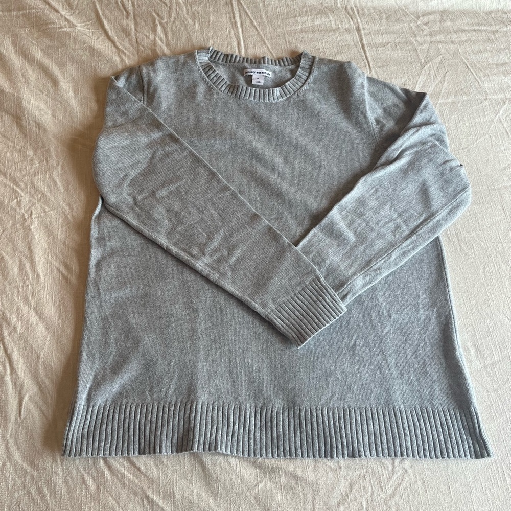Like New Amazon Essentials Light Gray Crew Neck Sweater
